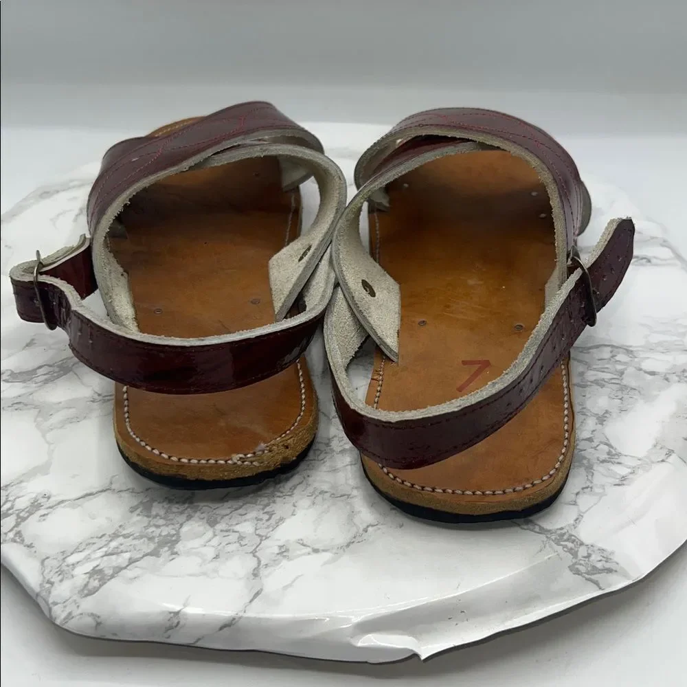 MEXICAN HANDCRAFTED Maroon Patent Leather Cruzado Huaraches Sandals-7